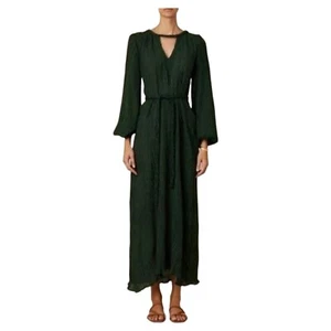 Savannah Morrow Zuni Dress in Emerald Green Long Sleeve Midi NWT XS Silk Bamboo - Picture 1 of 10