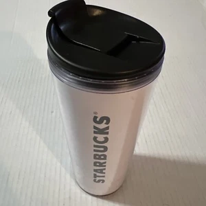 Starbucks Thermo Plastik Travel Mug 16 oz weiß Tumbler schwarz Starbucks Logo - Bild 1 von 9