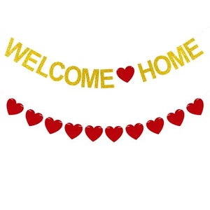 Gold Glitter "Welcome Home" Banner Party Sign Welcome Home Decorations - Picture 1 of 6