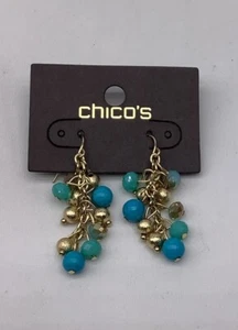 Chico’s Gold / Turquoise Beaded Dangle Earrings NWTS - Picture 1 of 2