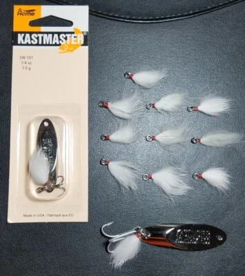 10 DRESSED BUCKTAIL "TEASER" LOOP WIRES-WHITE OR YELLOW (ACME TACKLE OEM PARTS) - Image 1 of 4