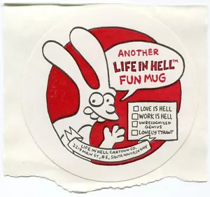 Matt Groening•Life in Hell Fun Becher Aufkleber•Original•Bongo•1980er•Neu - Bild 1 von 1