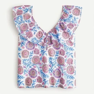 NWT J. Crew Ruffle V-neck top in Floral Vine Block Print Size S - Picture 1 of 5