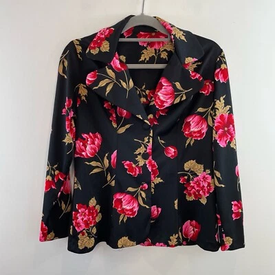Handmade Size Small 8 10 Black Floral Jacket Top Peony 1970s Vintage - Image 1 of 4