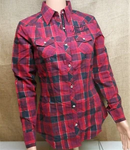 Camicia Harley-Davidson XS strass manica lunga stringata schiena ricamata a quadri - Foto 1 di 12