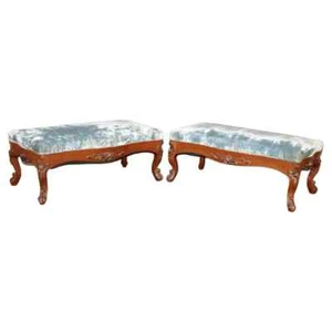 Pair of Rare Walnut American Victorian Foot Stools Attributed to Belter - Picture 1 of 15