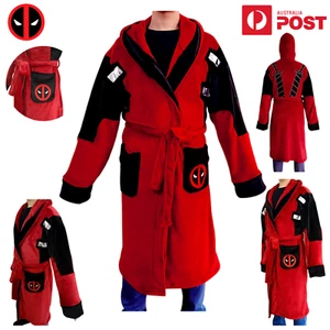 Deadpool Bathrobe Hooded Cosplay Sleepwear Marvel Costume Long Dressing Gown AU - Picture 1 of 7