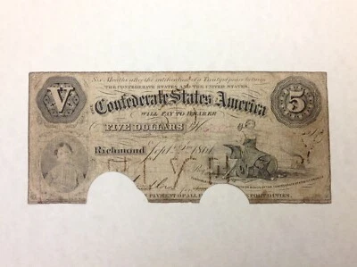 RARE 1861 $5 FIVE DOLLARS CONFEDERATE CIVIL WAR CURRENCY - T 32 cd - Image 1 of 2