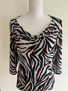 Womens Size S Milano Red/Blue rouched Neck NWT three-quarter sleeve blouse - Picture 1 of 5