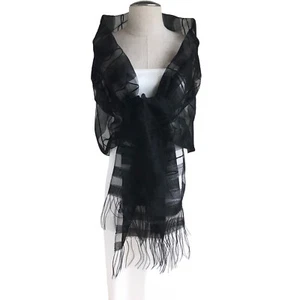 Silk Organza and Wool Woven Shawl, 78"L x28"W, Pink and Black - Bild 1 von 9