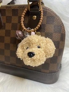 Poodle Dog Bag Charm Keychain Purse backpack charm Plush Brown Tan With Bell - Picture 1 of 2