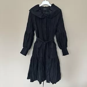 Samuel Dong Women Black Long Sleeve Pocket Dress Coat Crinkle Collar Tiered - Picture 1 of 15