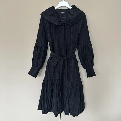 Samuel Dong Women Black Long Sleeve Pocket Dress Coat Crinkle Collar Tiered - Image 1 of 4