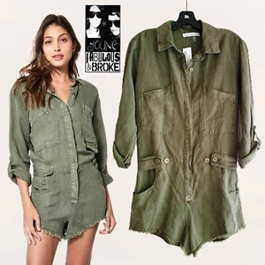 YOUNG, FABULOUS & BROKE NEW River Raw Edge Cadet Pigment Wash Romper - Picture 1 of 12