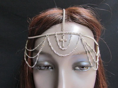 Donna Argento Croce Metallo Onda Testa Catene Moda Gioielli Matrimonio Decorato - Immagine 1 di 4