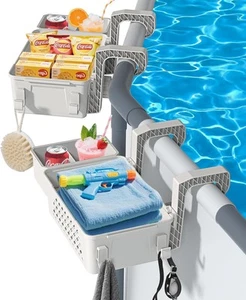 【2025 Upgrade】 2 Sets Poolside Storage Basket with Cup Holders, Above Beige - Picture 1 of 8
