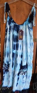 NWT RIVIERA SUN SUNDRESS BLUE TIE DYE POCKETS FRINGE EMBROIDERED TASSELS SZ M - Picture 1 of 9