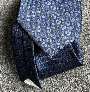 Herrenkrawatte dunkelblau gold geometrisch Vintage gemustert 3,4" breit 55" lang - Bild 1 von 2