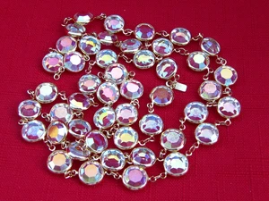 Vintage SWAROVSKI AB Aurora Borealis LARGE 10mm Crystal Bezel 35" Long Necklace - Picture 1 of 5