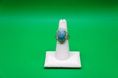 Anillo Turquesa Azul en Chapado en 18K YG y Vinculación de Platino (Talla 6.0) 7.70 ctw Foto 1 de 4
