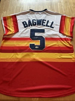 Jeff Bagwell SIGNED Autographed HOUSTON ASTROS THROWBACK  JERSEY.  Beckett Coa - Image 1 of 3
