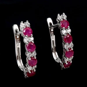 Mother Day 925 Silver Earrings Round Ruby Natural Gemstone Jewelry - Picture 1 of 14