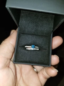 Natural Blue Diamond Engagement Ring in 14K White Gold 1.40 carat Diamond Ring - Picture 1 of 4