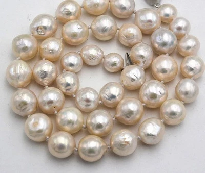 Huge 11-12mm Real Natural White South Sea Baroque Edison Pearl Necklace 14-36'' - Image 1 of 4