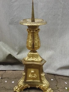 6 KG !!! PIQUE-CIERGE/STYLE baroque/BRONZE DORÉ /FIN XIXème/H.50-62cm/EGLISE - Bild 1 von 8