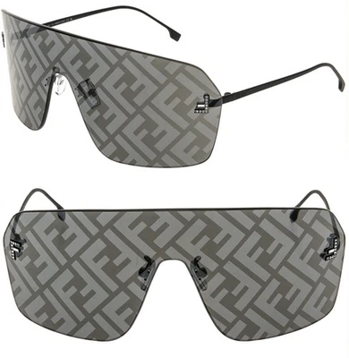 Очки солнцезащитные FENDI FE4121US FIRST 4121 черные с принтом FF зеркальные унисекс маска хрустальные - Изображение 1 из 4