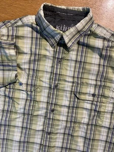 Kuhl Shirt Mens Large Yellow Green Eluxur Plaid Polyester Hiking Outdoors GUC - Picture 1 of 14