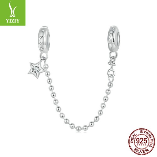 VALENTINO Ciondolo quotidiano alla moda argento 925 perline stella e lunari catena di sicurezza adattabile braccialetti