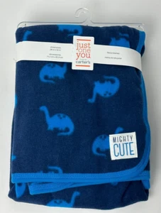 NWT Carters Just One You Mighty Cute Navy Blue Dinosaur Dino Fleece Baby Blanket - Picture 1 of 7