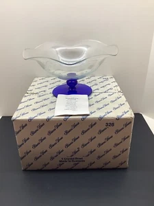 Princess House Crystal Sapphire Round Crimped Compote Footed Bowl NOS - Picture 1 of 9