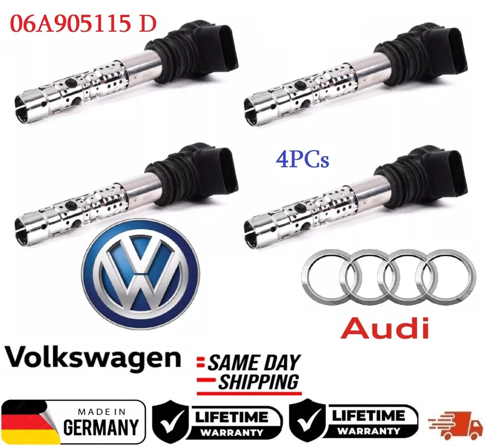 GENUINE 4x Ignition Coils For 2000-2006 VOLKSWAGEN & AUDI 1.8L 2.7L #06A905115D - Image 1 of 1