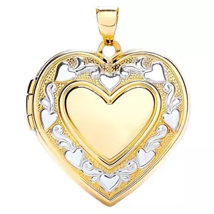 White & Yellow Heart Shape Locket with edge design, with presentation box - Picture 1 of 10