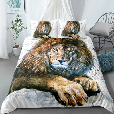 Juego de funda nórdica de cama tamaño doble/completo/queen/king marrón león juego de ropa de cama funda de almohada Foto 1 de 2