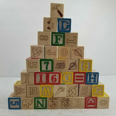 36 Wooden Alphabet Building Blocks Melissa & Doug ABCs Numbers Storage Bag GREAT - Image 1 of 4