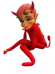 Vintage Kamar Red Winking Devil Elf Doll Knee Hugger Sitter Made in Japan - Picture 1 of 11