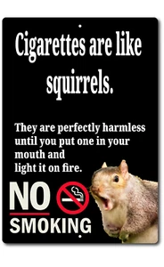 Funny No Smoking Cigarettes Are Like Squirrels 8x12 Metal Wall Sign Garage Out - Picture 1 of 5