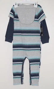 NWT Volcom Infant Boys Gray Striped LS Full Length Romper & Hat Set sz 24M - Picture 1 of 15