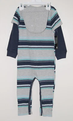 Conjunto de macacão e chapéu Volcom infantil masculino listrado cinza LS comprimento total tamanho 24M novo com etiquetas - Imagem 1 de 4