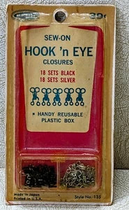 PENN HOOK & EYE CLOSURES, SEW-ON, STYLE NO. 135 18 Black & 18 Silver, VTG SEALED - Picture 1 of 4