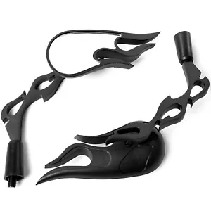 Pair Flame Custom Black Motorcycle Mirrors & Bolts For Chopper Cruiser Harley - Picture 1 of 3