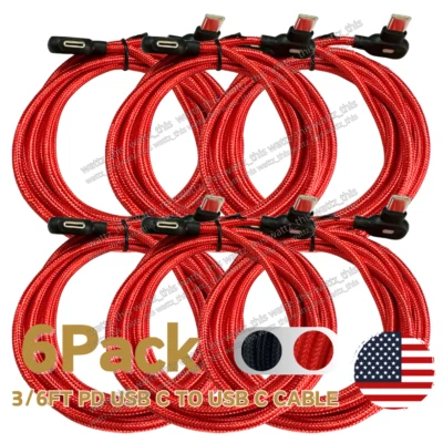 6Pack 6Ft 90 Degree Right Angle PD USB Type C Fast Charger Cable Lot For Samsung - Image 1 of 4