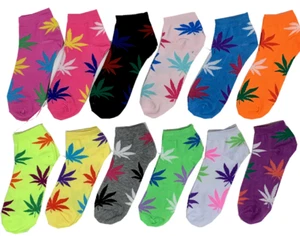 Nuevos 12 pares de calcetines multicolores para mujer marihuana hoja de hierba - Imagen 1 de 3
