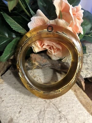 19. Impresionante Brazalete SOVILJ Gopper Plata Oro Resina Amarilla 7 5/8", 121g Foto 1 de 4