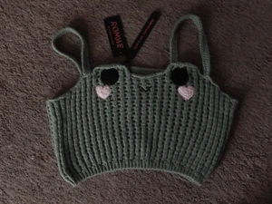 ROMWE Women's Green Acrylic Knit Crop Top FROG FACE Brand New With Tags size 2XL - Picture 1 of 9