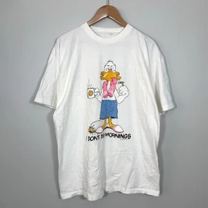 Vintage Mens Funny T Shirt I DON’t DO MORNINGS Graphic Duck Size XL 80s 90s - Picture 1 of 16