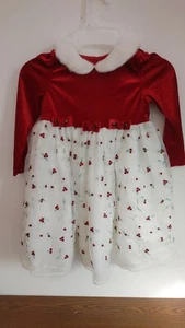 Girls Size 4T Red Velvet And Lace Christmas Dress Missing One Button In Back - Picture 1 of 11